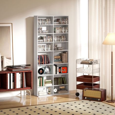 Étagère de rangement pour CD, DVD et Blu-ray, capacité 640 CD / 360 DVD / 430 Blu-ray, meuble blanc pour salon, dimensions 175 x 78,5 x 24 cm