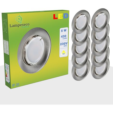 Lot de 20 Spot Led Encastrable Complete Alu Brossé Lumière Blanc Chaud 5W eq.50W ref.763 (1/4)
