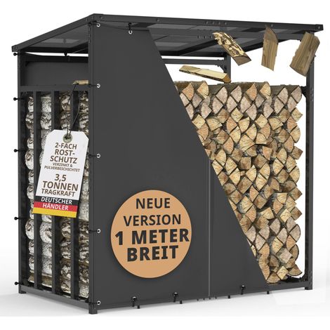 Kaminholzregal außen Metall mit Plane VERZINKT 185x105x185 Stapelhilfe Brennholz Lager für Feuer Holz Unterstand mit Dach (1/5)