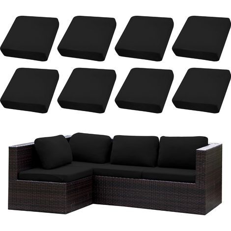 Ensemble de 8 Housses de Coussins pour terrasseHousses pour canapés d'extérieurHousses Extensibles pour Coussins de canapéProtections pour Meubles lavables et réutilisables (1, Noir) (1/5)