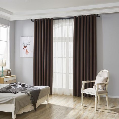 Rideaux Occultant pour Chambre - Double Rideau Isolation Thermiques de Fenêtre Maison / Tissu Solid Lourd pour, Lot de 2 ,L 140 X H 240cm,Marron (1/4)
