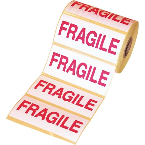 Lot de 1000 Etiquette d'expédition fond blanc imprimé rouge "Fragile" (1/2)