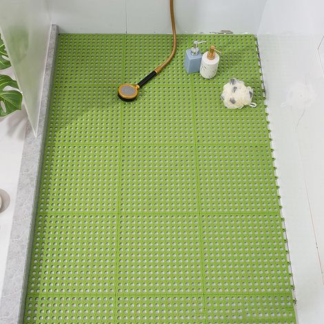 Tapis de bain Mosaïque 10 pièces, tapis de sol à ventouses confortables, carpette de douche carrée antidérapante en plastique pour cuisine et salle de bain, tapis intérieur assemblé pour pièces humide (1/5)