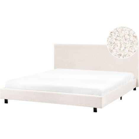 Bett mit Lattenrost Bouclé ALBI 180 x 200 cm Cremeweiß