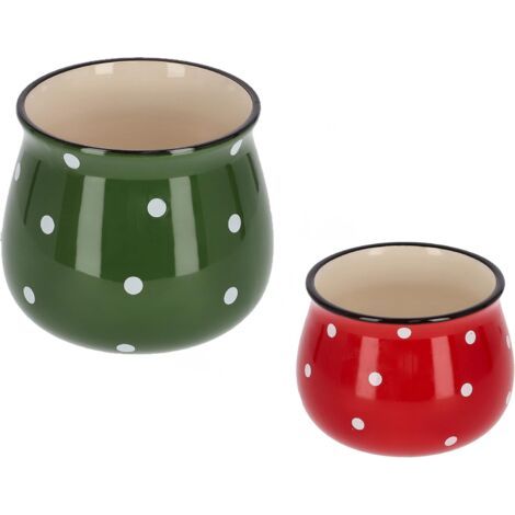 Pot de fleurs en céramique - Vert - Diamètre : 125 mm - Diamètre : 110 mm - À pois blancs-NANOTEH (1/5)