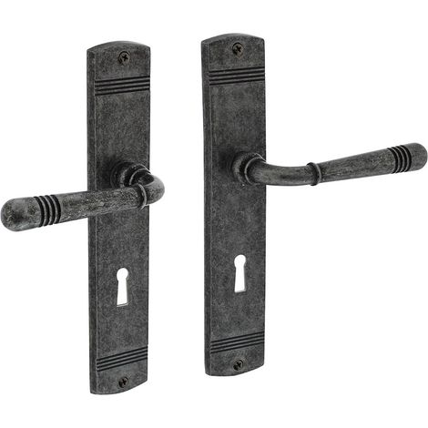 Vintage-Optik Türdrücker Fenstergriff Beschläge Antik Grau Langschildgarnitur Buntbart