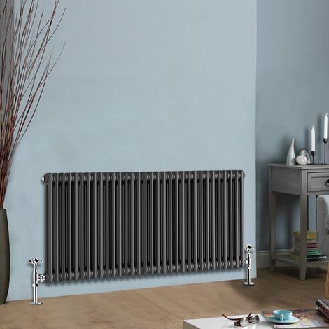 NRG Cast Iron Style Radiator Traditional Anthracite Central Heating Rads Horizontal 2 Column 600x1460mm