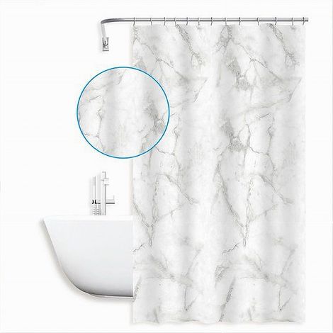 TRADE SHOP - Tenda Doccia Vasca Bagno Impermeabile Marmo Bianco 240x200cm Con 12 Anelli 87594 -