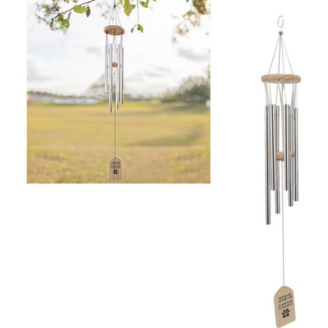 Carillon commémoratif pour animaux de compagnie extérieur, design empreinte de patte, en bois de pin et tubes aluminium, 65 cm, 137 g (1/5)