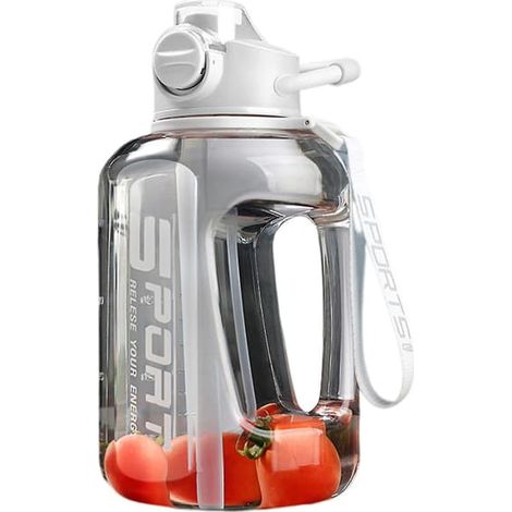 Gourde de 1700 ml/2500 ml avec paille et graduation, grande gourde de sport pour l'entraînement, blanche, 2500 ml (1/5)