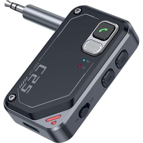 Adaptateur Bluetooth pour voiture, récepteur Bluetooth 5.3 2 en 1 avec appels mains libres, longue autonomie, adaptateur audio Bluetooth sans fil pour TV, ordinateur et autoradio. (1/4)