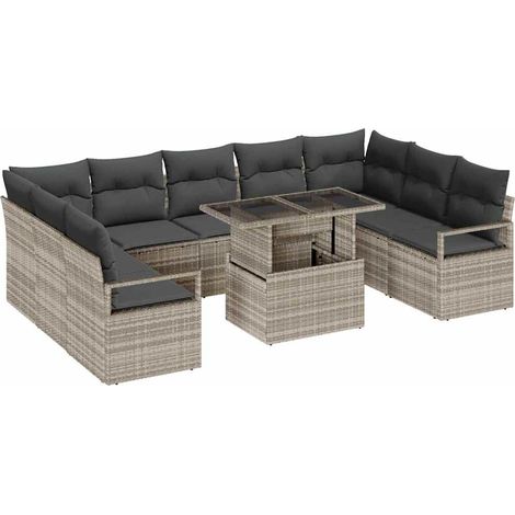 Maison Exclusive - Set Divano da Giardino 10 pcs Grigio chiaro polyrattan