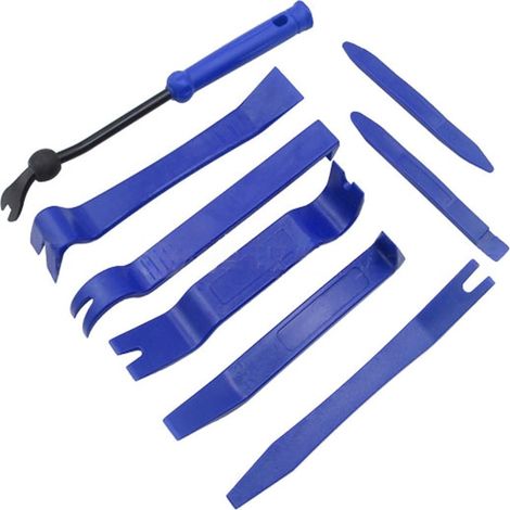 Kit de 8 outils de démontage de garnitures de voiture - Outils de démontage des panneaux audio de porte et du tableau de bord (bleu) (1/5)