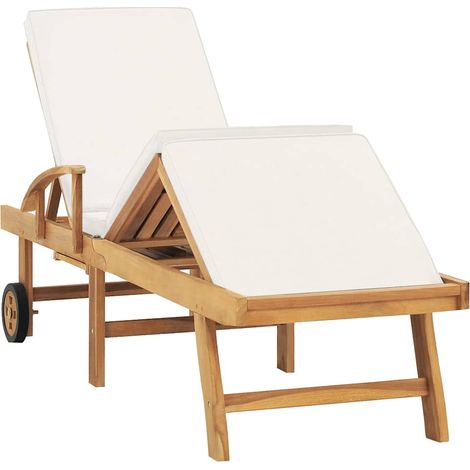 Maison Exclusive - Sonnenliege mit Auflage Massivholz Teak Creme (1/5)