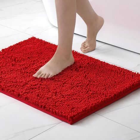 Badematte – 40 x 60 cm – Chenille-Mikrofaser – rutschfestes PVC – für Dusche, WC und Badewanne – Rot (1/5)