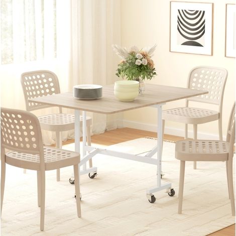 Table à manger extensible pliante 120 x 80 cm, 6 roulettes avec freins, chêne OKMYHOME (1/5)