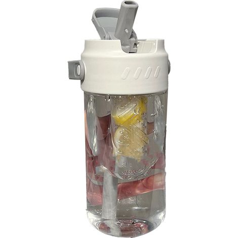 Wasserflasche mit integriertem Strohhalm und Teefilter, 700 ml, Polycarbonat – Hübsches Design für Frauen und Mädchen, weiß (1/5)