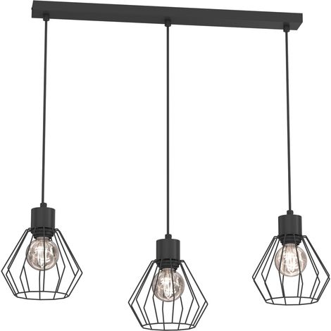 Suspension industrielle noire 3 abat-jours filaires E27 en métal style loft (1/5)