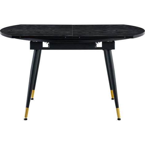 Table à manger extensible moderne, ronde à ovale, plateau MDF avec accents dorés, pieds métal , gain de place pour cuisine et salle à manger-Noir (1/5)
