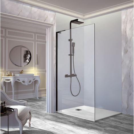 Walk In Duschwand FRESH FREE schwarz - Glas 8mm / 88.5-89.5 cm / links / ohne Sichtschutz