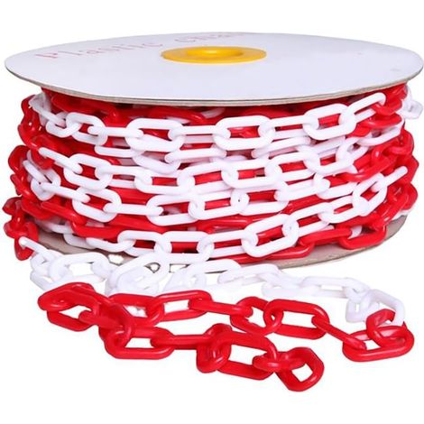 50M chaine plastique, 6mm chaine plastique rouge et blanche, Convient pour les zones de quarantaine/parkings (1/5)