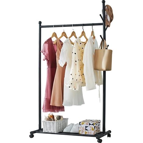 Porte-vêtements, Mobilité à 360°, Design Moderne, Noir-a, 105cm de largeur-a (1/2)