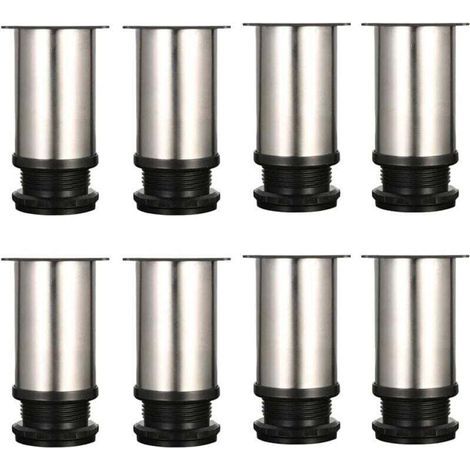 Lot de 8 Pieds de meubles, réglables Pied pieds de meubles - Chrome Métal - Hauteur réglable (Total: 80-95mm) (1/4)