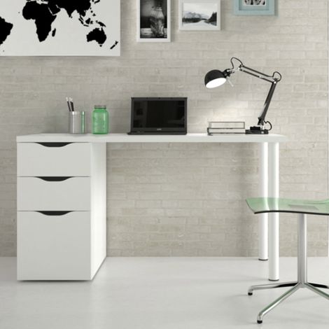 Bureau 1 porte 2 tiroirs 138x60x74 cm blanc