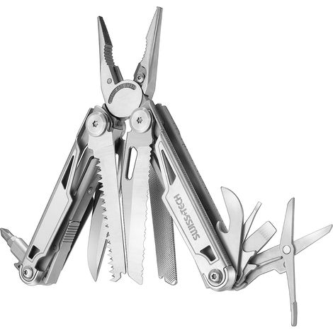 Pince multifonction 16 en 1 – Acier inoxydable – Couteau 8Cr13 – Prise antidérapante – Pour camping, randonnée, survie – Swisstech