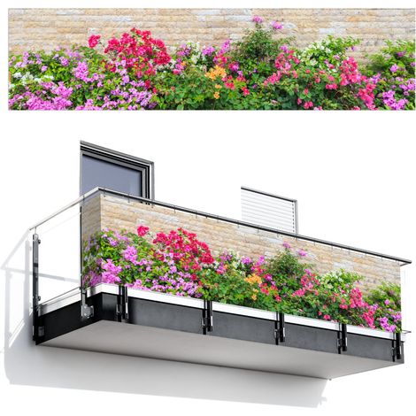 BRISE-VUE POUR BALCON Fleurs - Plantes - Feuilles - Pierres 500x130 cm