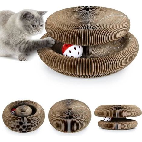 Lot de 2 griffoirs pour chats avec balle magique, jouet avec clochette, jouet d'activité interactif pour chats (1/5)