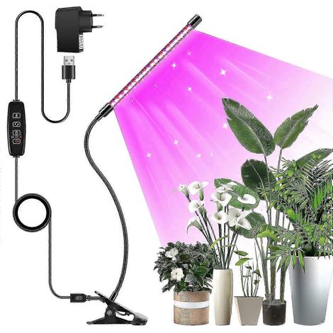 Lampe de culture LED à spectre complet, 20 LED, 1 tête, 3 modes, 10 niveaux de luminosité, minuterie et orientation à 360°. (1/4)