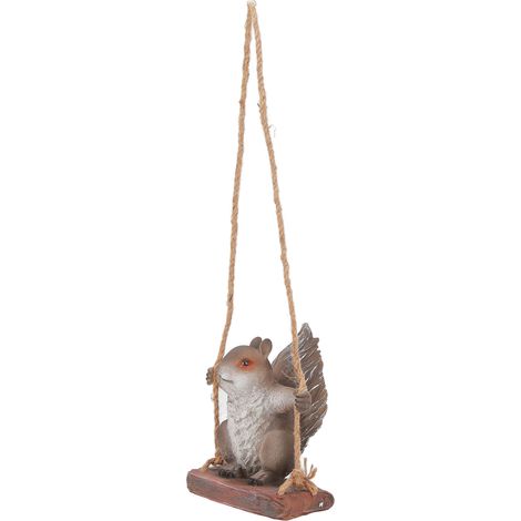 Statues d'écureuils suspendues, décoration de jardin, adorable sculpture d'écureuil sur balançoire, ornement de patio extérieur, figurine animale en résine grise et brune