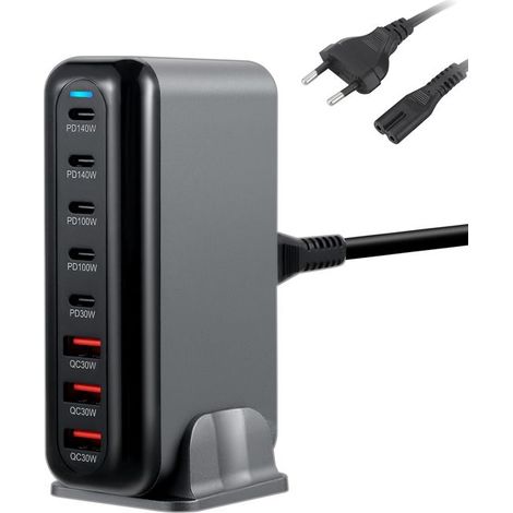 600W Chargeur USB Multiple, 8 Ports GaN Ⅳ Tech PD 140W Chargeur Rapide QC PPS Prise avec 5 USB-C et 3 USB-A Station de Charge (1/5)