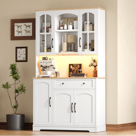 Credenza alta da cucina 100x38x176 cm bianca in MDF con LED RGB - MEUBLIV (1/5)