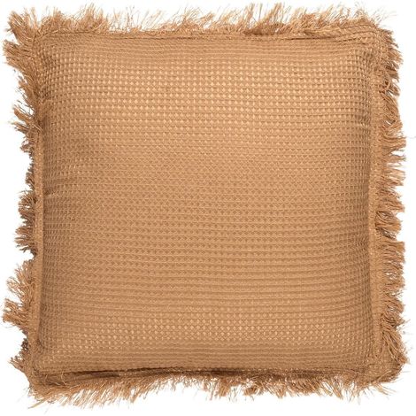 Coussin 40x40 cm déhoussable en coton style gaufré coloris ocre (1/4)