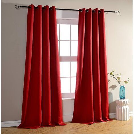 BUNTHAUS Lot de 2 rideaux occultants thermiques - Rouge - 140 x 260 cm (1/4)
