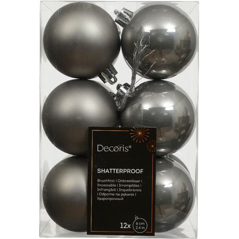 Confezione 12 palline di natale Miste lucido opaco Grigie 6cm
