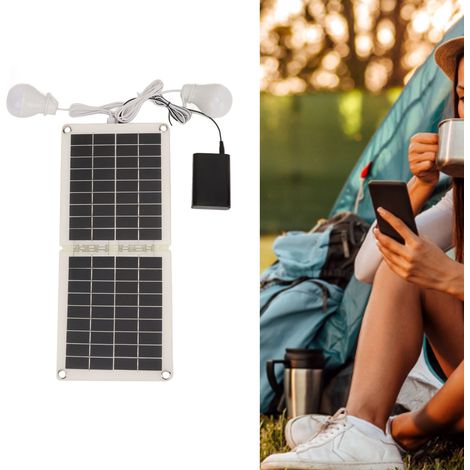 60-Watt-Solarbeleuchtungsset für Camping und Outdoor-Aktivitäten mit zwei hellen, per USB angeschlossenen Glühbirnen (1/5)