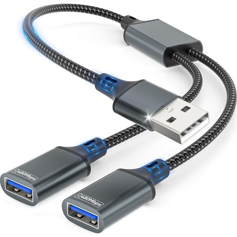 Câble répartiteur USB en Y 0,35m,rallonge USB A 1 mâle vers 2 femelles,rallonge double port pour alimentation et données,mini hub,compatible avec PC,ordinateur portable,Mac,clé USB,clavier,souris (1/5)