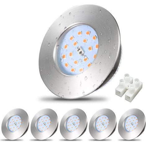 Lot de 6 LED Spots Encastrables Extra Plat pour Salle de Bain - Éclairage Intégré Circulaire IP44, 230V 5W Finition Nickel, Diamètre d'Encastrement 68mm, Design Ultra-fin 30mm, Blanc Chaud 3000K 500lm (1/5)