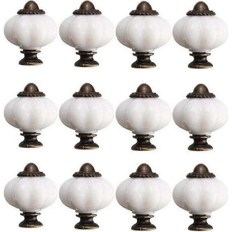 Lot de 12 boutons de porte de meuble vintage de 30 mm en céramique blanche, avec 12 vis. (1/5)
