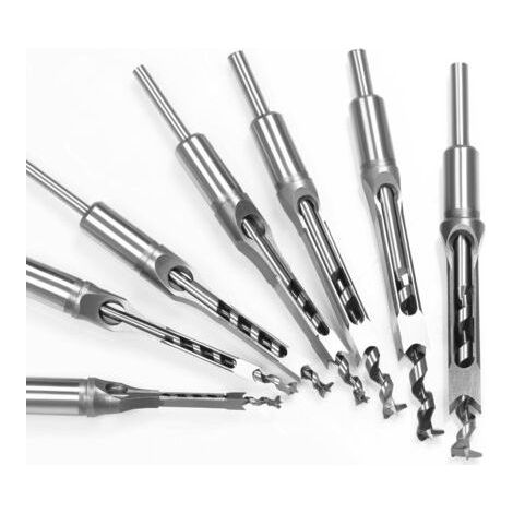 7pcs Mortising Chisel and Square Hole Drill Bit Set for Woodworking, Mortising Hole Saw (6.4mm,8mm,9.5mm,10mm,12.7mm,14mm,16mm) (1/4)