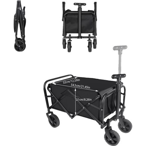 Chariot de Plage, Roues Pivotantes à 360°, Poignée Réglable, noir (1/2)