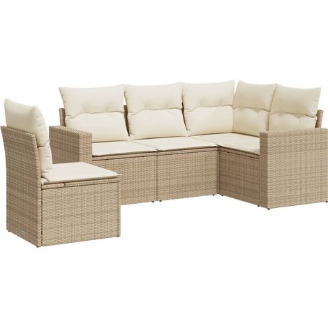 Maison Exclusive - Set Divano da Giardino 5 pz con Cuscini Beige in Polyrattan (1/5)