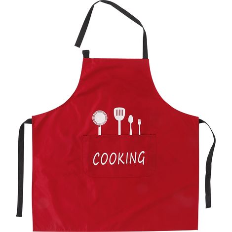 Tablier de Cuisine Imperméable Sans Marque Modèle Ajustable Poche Frontale Résistant aux Taches et à l'Eau Rouge 67x74cm (1/5)