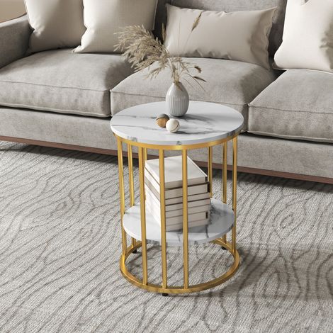 Tisch Wohnzimmertisch Aufbewahrung 2er Set Weiß OKMYHOME (1/4)