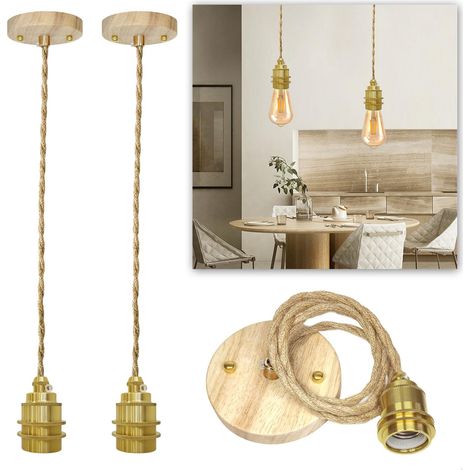 Douille de Lampe E27 Vintage avec Câble et Interrupteur, Suspendue Lustre Corde de Chanvre, DIY Suspension Luminaire Lampe Créative Lumière Pendante Industrielle, pour Maison, Chambre, Bar. (1/5)