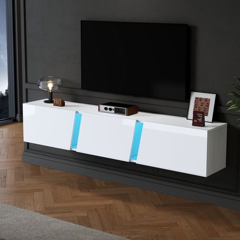 Mueble TV de pared 180x35x30 cm blanco, tablero de partículas con 3 puertas (1/5)