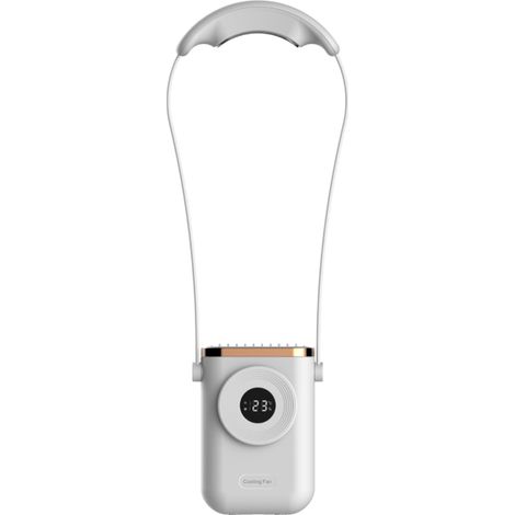 Mini ventilador portátil sin aspas, se puede colgar del cuello o llevar en la mano, recargable y silencioso, ideal para usar al aire libre en verano. 3 velocidades ajustables con pantalla.